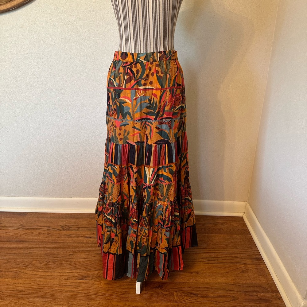 Farm Rio Isabella Tiered Maxi Skirt Leopard Animal Woman's s - Picture 10 of 11